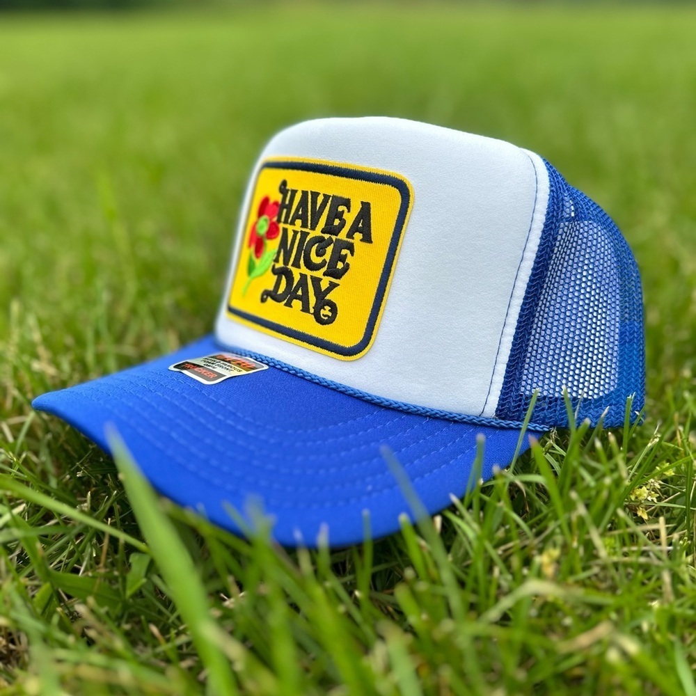 NEW have a nice day SnapBack / trucker hat - blue and yellow - Picture 3 of 4